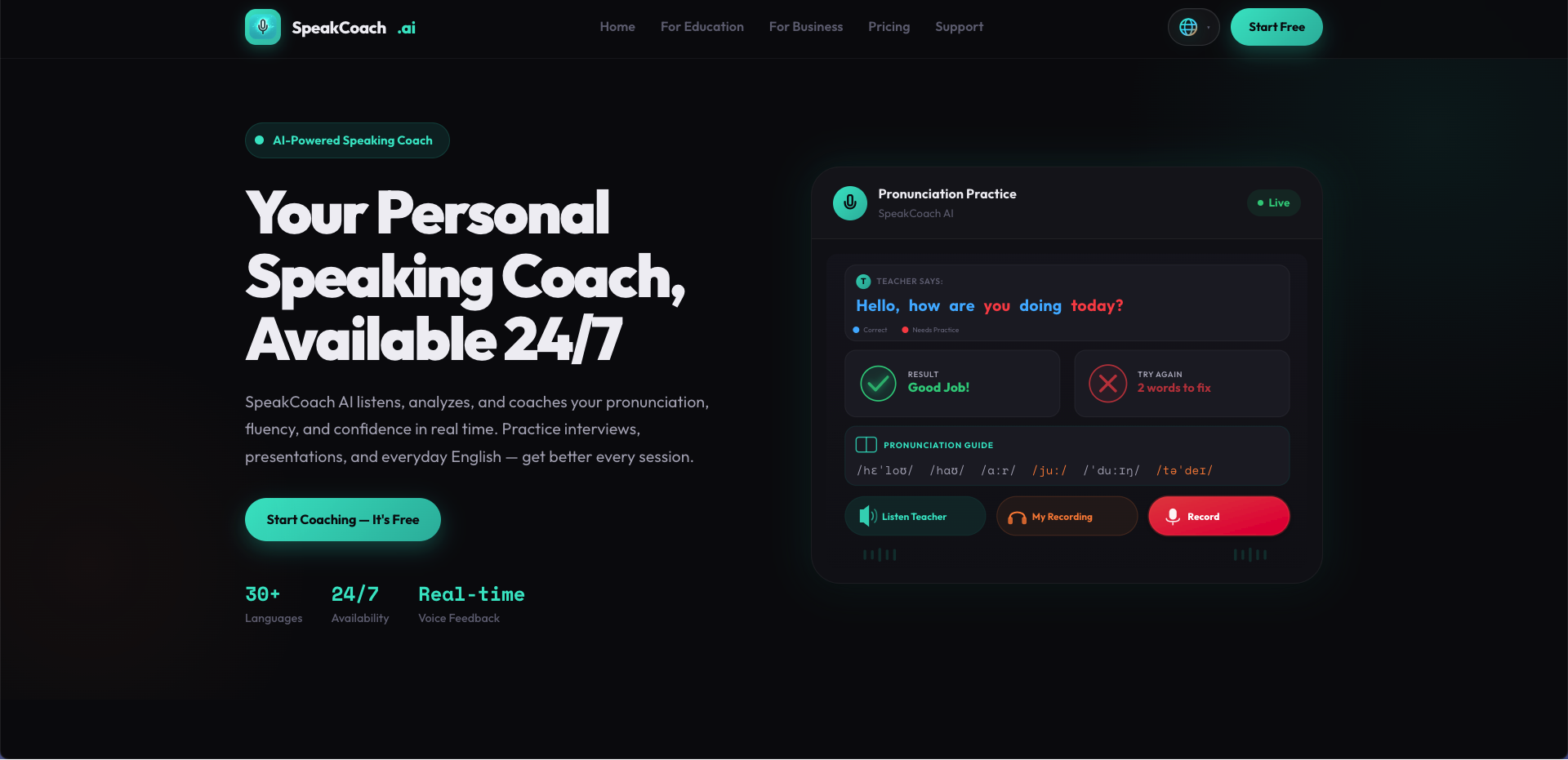 SpeakCoach AI - 24/7 AI Speaking Partner